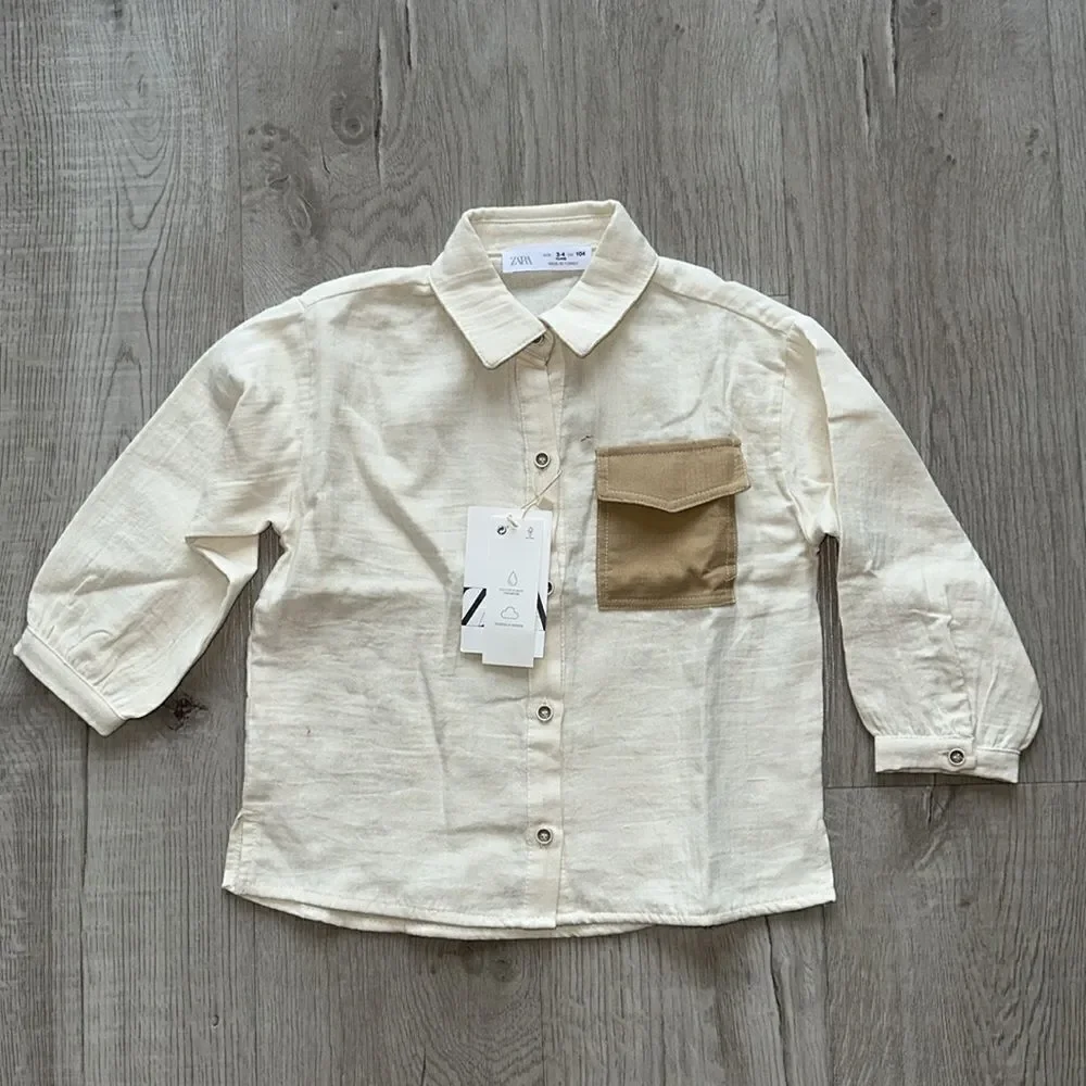 ZARA Kids | Ecru | CORDUROY POCKET SHIRT